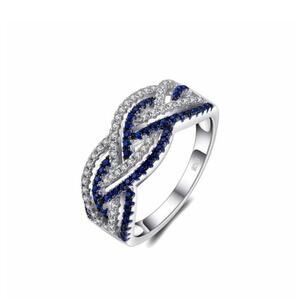 2CT Blue Sapphire Sterling Silver Plated Braided ring w/Swarovski crystal Sz 9.5